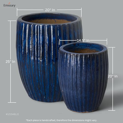 Emissary 21" Blue Stoneware Round Planter