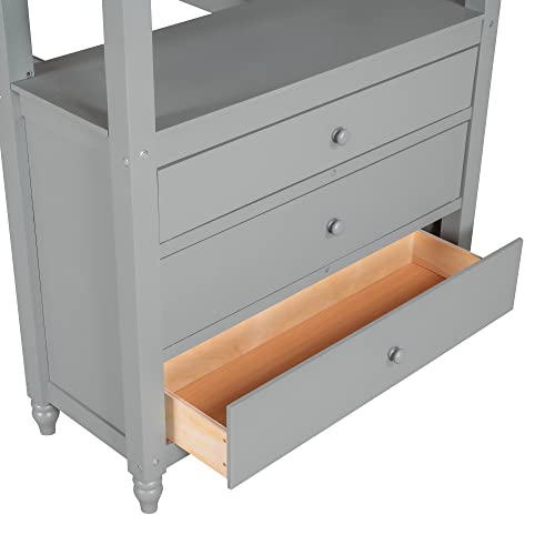 Harper & Bright Designs Twin Loft Bed with Desk and Storage Gray