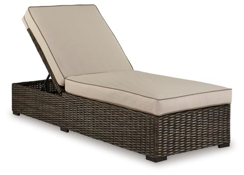 Signature Design by Ashley Coastline Bay Casual Outdoor Armless Chaise Lounge with Cushion Beige & Dark Brown