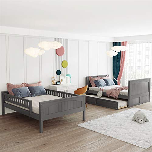 Harper & Bright Designs Full Over Full Bunk Bed with Trundle Grey