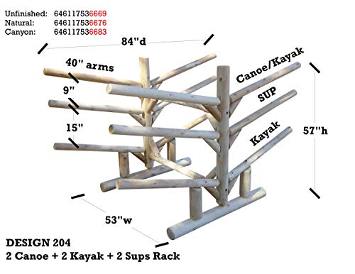 Log Kayak Rack 2 Canoe + 2 Kayak + 2 SUPS Rack Unfinished