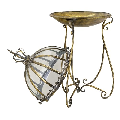 Zaer Ltd. Set of 3 Glass Dome Terrariums with Iron Stands Frosted Gold