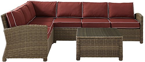Crosley Furniture Bradenton 5-Piece Outdoor Sectional Sofa Set Brown with Sangria Cushions