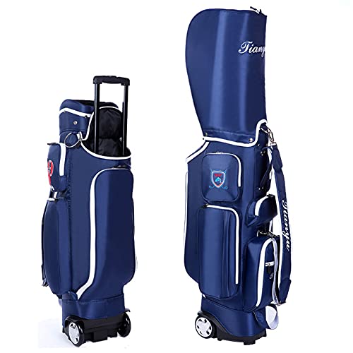ACXZ Golf Clubs Cart Carry Bag with Wheels 5 Way Dividers, Lightweight Trolley Bag Blue