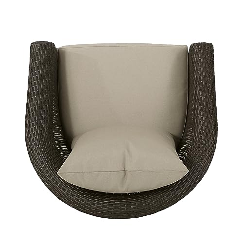 Christopher Knight Home Christy Outdoor 4-Seater Wicker Swivel Chair and Fire Pit Set Mixed Brown Mixed Khaki Hammered Bronze