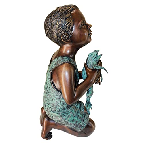 Design Toscano New Friend Boy with Frog Cast Bronze Garden Statue Two Tone Bronze & Verdigris