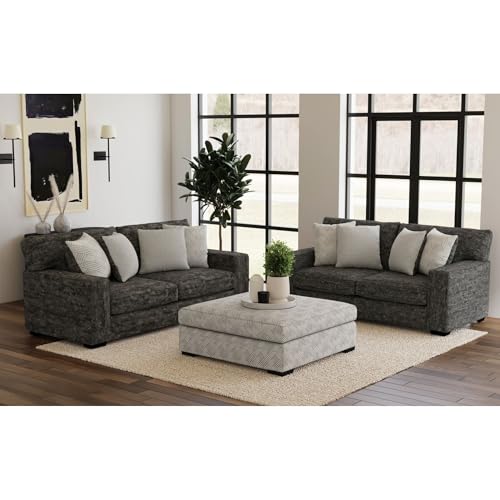 Picket House Furnishings Molly Loveseat Galactic Charcoal with 4 Pillows