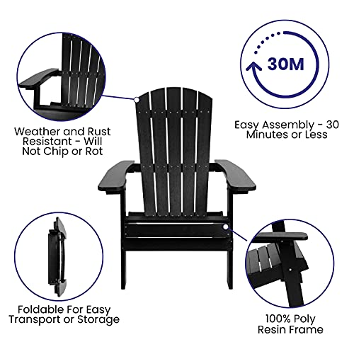 Flash Furniture Charlestown Folding Adirondack Chair Set of 4 Black