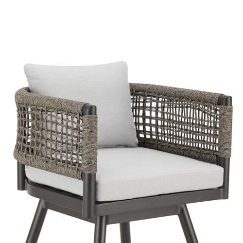 HomeRoots 35" Light Gray Metal Swivel Low Back Outdoor Counter Height Bar Chair with Footrest Grey