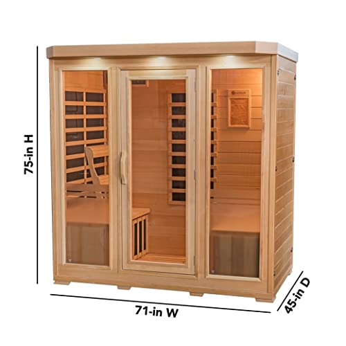 Heat Wave 4 Person Sauna Hemlock Wood Sonoma 9 Carbon Infrared Heaters MP3 Player Chromo Therapy Lighting 120V 2100W Wood