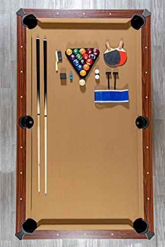 Hathaway Newport 7-ft Pool Table Tennis Combination with Dining Top, Two STO Newport II 7-ft Pool Table Combo Set with Benches - White with Camel Felt - Walnut