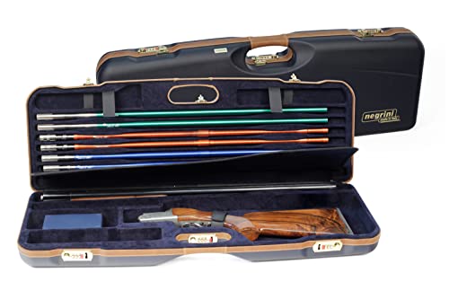 Negrini OU Deluxe Skeet Single Shotgun Case + Tube Set Navy/Tobacco Leather/Navy