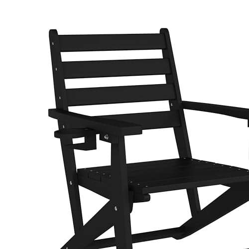 BizChair Commercial 5 Piece Adirondack Dining Set with 48" Round Table and 4 Cupholder Chairs Black