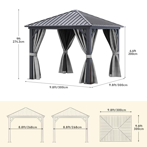 DWVO 10x10ft Hardtop Gazebo with Nettings and Curtains, Heavy Duty Galvanized Steel, Gray