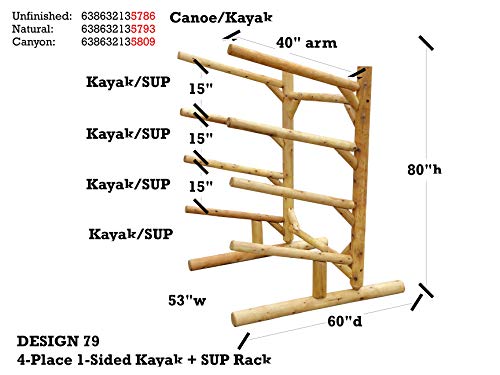 Log Kayak Rack 4-place One-sided Kayak and SUP Rack Natural