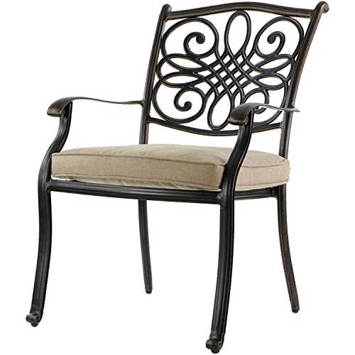 Hanover Traditions 9 Piece Outdoor Dining Set with Extra-Long Glass-Top Table Tan