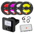 Enrock Marine Bluetooth AM/FM Radio Digital Media Receiver with 4x 6.5" 225W Max Multicolor LED Boat Speakers and Amplifier