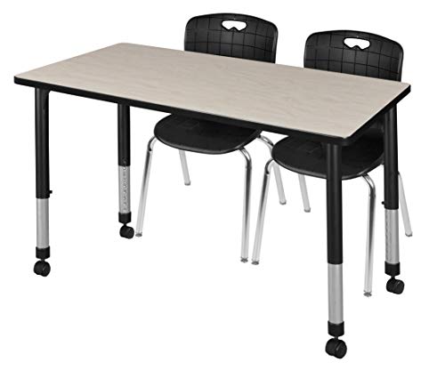 Regency Height Adjustable Mobile Classroom Table Set with Two 18" Andy Chairs, Maple/Black