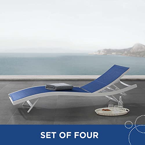 Modway Glimpse Outdoor Patio Mesh Chaise Lounge Set of 4 White Navy
