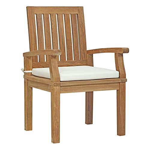 Modway Marina 7-Piece Teak Wood Outdoor Patio Dining Furniture Set Natural White