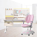 FCD Wood Ergonomic Kids Study Desk and Chair Set, Height Adjustable, 47" Tiltable Desktop with Bookshelf and Hutch, Multi-Function Pink Chair
