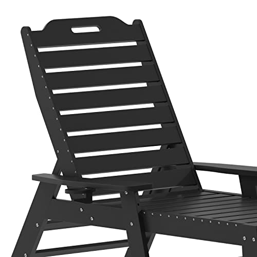 Taylor & Logan Edgley Set of 2 Adjustable Adirondack Loungers with Cup Holder Black