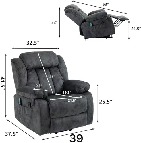 FANYE Electric Power Lift Chair with Massage and Heat, Dark Blue