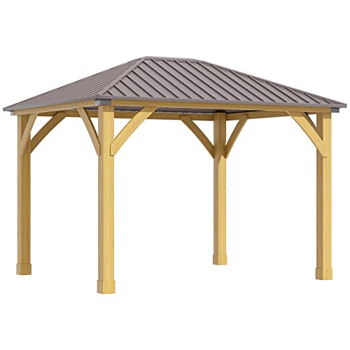 Outsunny 10' x 12' Hardtop Gazebo with Galvanized Steel Roof, Wooden Frame, Brown