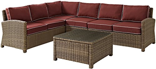 Crosley Furniture Bradenton 5-Piece Outdoor Sectional Sofa Set Brown with Sangria Cushions