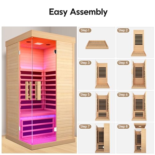 OUTEXER Indoor Far Infrared Sauna Canadian Hemlock Single Person Spa Wood Color