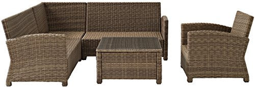 Crosley Furniture Bradenton 5-Piece Outdoor Sectional Sofa Set Brown with Sangria Cushions