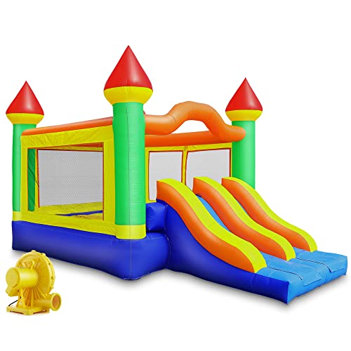 Cloud 9 Commercial Grade Mega Double Slide Castle Bounce House with Blower Multicolor