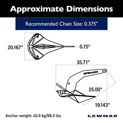Lewmar Galvanized Steel Epsilon Anchor 88 lbs for Boats 60'-75' Silver