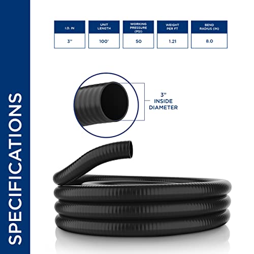 Alpine Corporation 100' PVC Ultra-Flex Hose 3" Inside Diameter Black