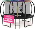 JOYBERRI Trampoline with Net Black - 8Ft to 14Ft, Bonus Sprinkler & LED Lights, ASTM Certified
