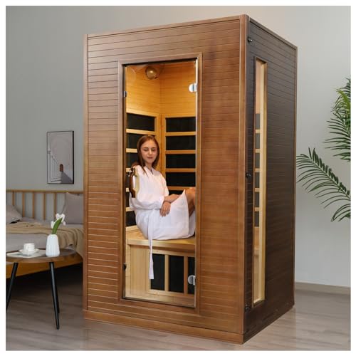 amocane Infrared Cedar Wood Sauna Room 1-2 Person with Control Panel and Bluetooth Speakers
