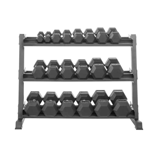 Lifeline Hex Rubber Dumbbell Set with Weight Rack Black