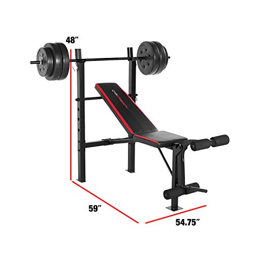CAP Strength Standard Bench with 100 lb Weight Set, Leg Developer, Flat Black
