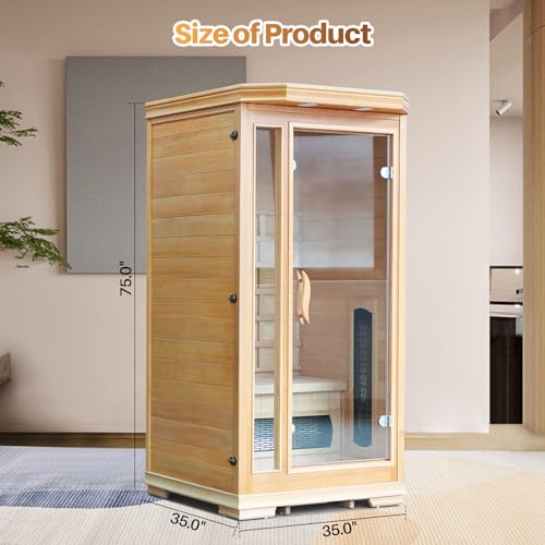 TOREAD Infrared Saunas for Home 1-2 Person Hemlock Wooden Outdoor Sauna Spa Beige