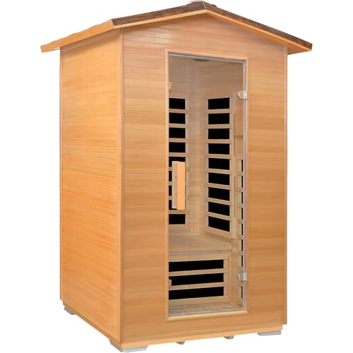 RIGO 2 Person Outdoor Infrared Sauna 1950W Hemlock Wood Low EMF