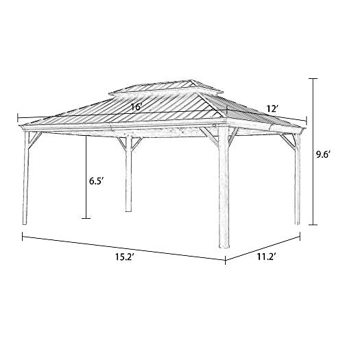 Patio Tree 12' x 16' Aluminum Frame Outdoor Gazebo Tent with Mosquito Net and Polyester Curtain