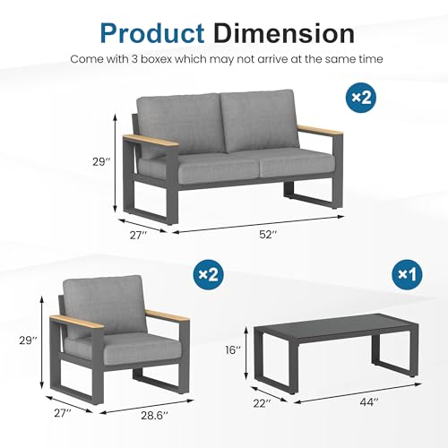 RoyalCraft Aluminum Outdoor Patio Furniture Set 6-Seats with Coffee Table Grey