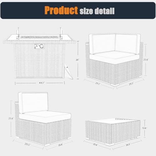 KHOLH 8-Piece Outdoor All-Weather Wicker Patio Furniture Set with Fire Pit Table Black