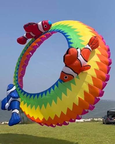 TiffySkyKite Giant 20 Ft Inflatable Ring Kite with Clownfish Design Colorful