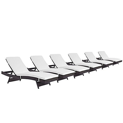 America Luxury - Outdoor Modern Contemporary Urban Patio Balcony Chaise Lounge Chair Set of 6 White Rattan