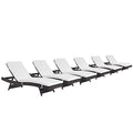 America Luxury - Outdoor Modern Contemporary Urban Patio Balcony Chaise Lounge Chair Set of 6 White Rattan