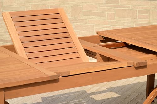 Amazonia Double Extendable Rectangular Carolina Patio Dining Set 11-Piece Light Teak Finish