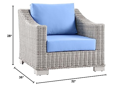 Modway Conway Outdoor Patio Wicker Rattan Armchair Light Gray Light Blue