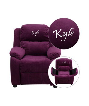 Flash Furniture Personalized Kids Recliner with Storage Arms Purple Microfiber