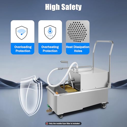 QUEWATSA 55L Mobile Fryer Filter 550W Stainless Steel Oil Filtration System Silver